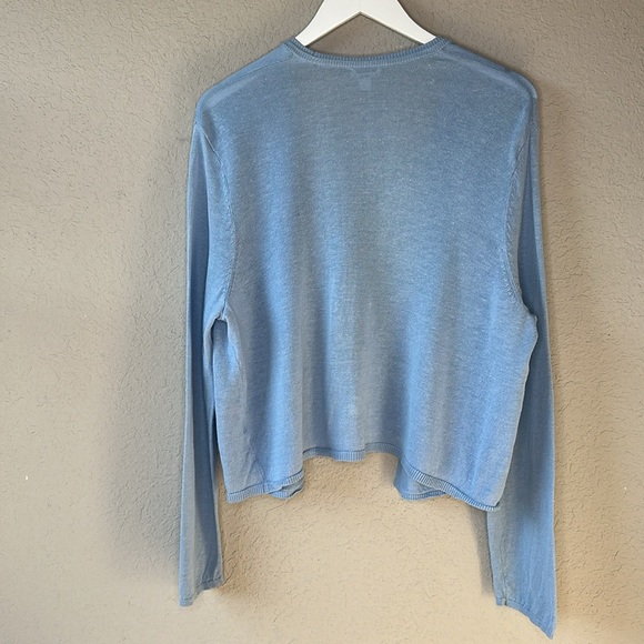 J. Jill Linen Cotton Blend Blue Flyaway Long Sleeve Cardigan Sweater Size Large - Picture 7 of 13